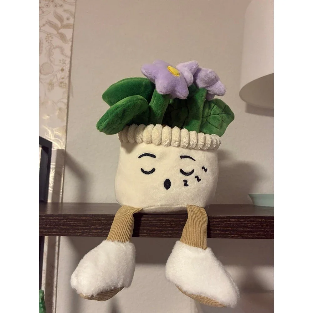 Cute Plush Potted Flower Plant Shelf Sitter Purple Flowers Dangling Legs